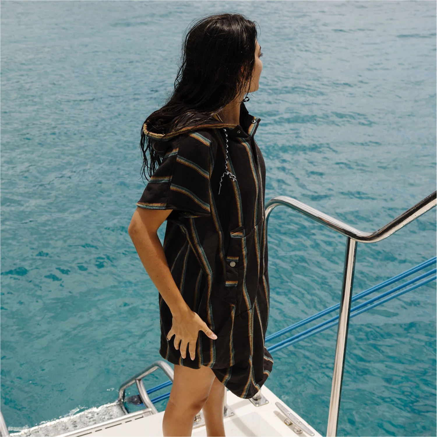 Slowtide Baja Stripe Hooded Towel Change Robe / Poncho 5 Slowtide Baja Stripe Hooded Towel Change Robe / Poncho - Image 5